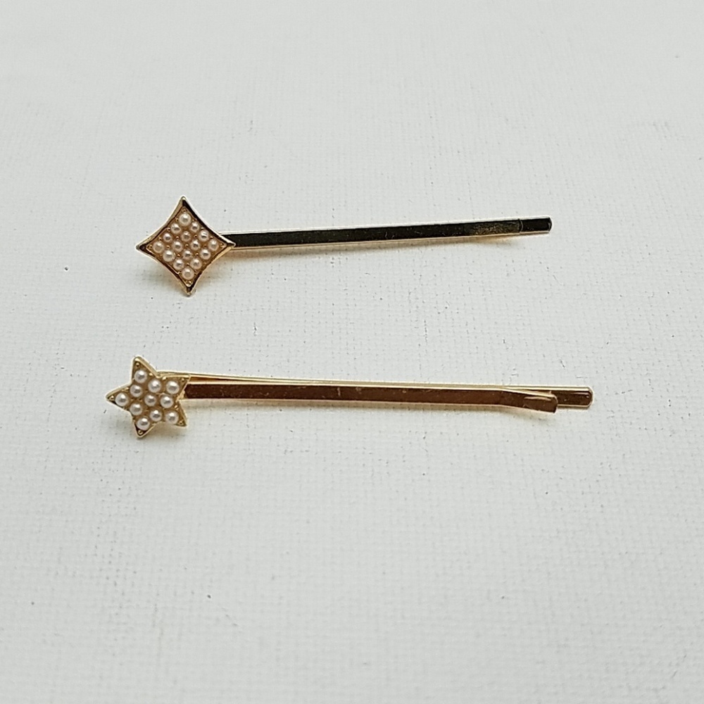 Rhinestone Gold Tone 2" Bobbin Pins Set of 2